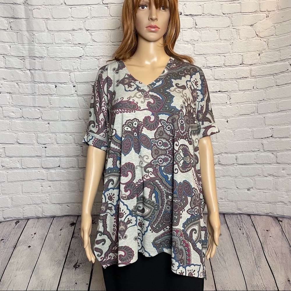 New Chico's Oversized Paisley V-neck Top Tunic Size XS/S